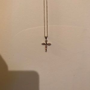 Sterling Silver Cross with Pink Stone Necklace